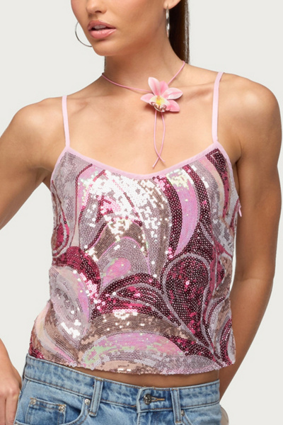 Edikted Ceren Abstract Sequin Tank Top