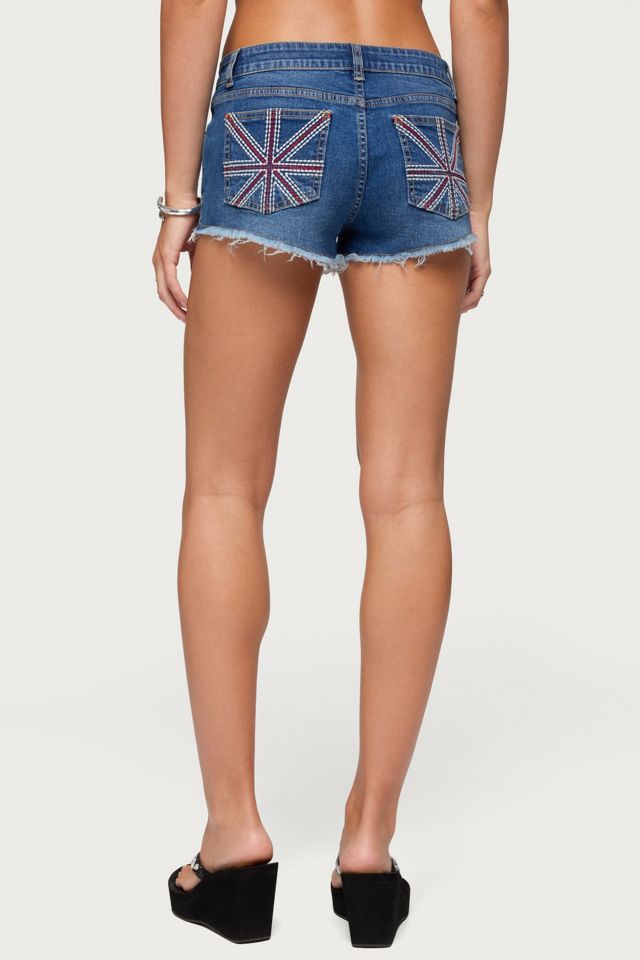 Edikted Union Jack Low Rise Denim Shorts #4