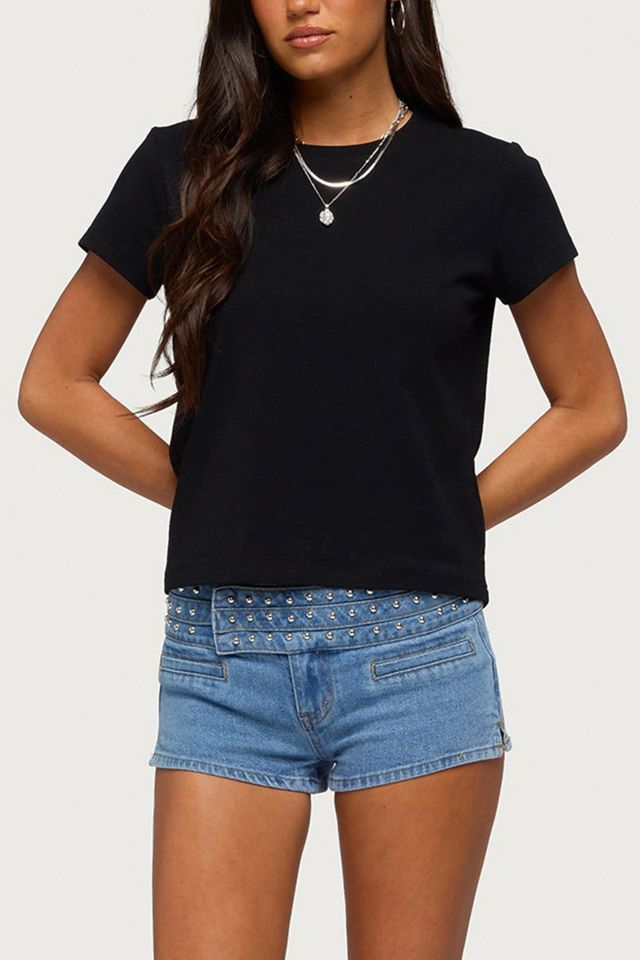 Edikted Odetta Studded Low Rise Denim Shorts #1