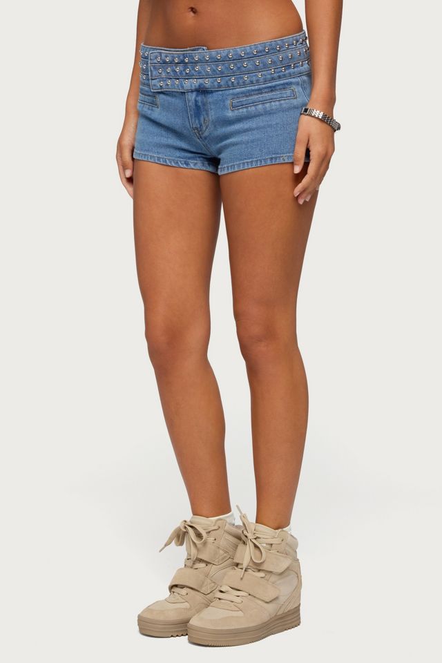 Edikted Odetta Studded Low Rise Denim Shorts #2