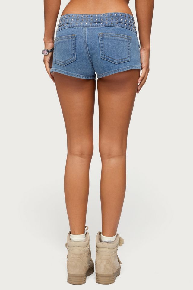 Edikted Odetta Studded Low Rise Denim Shorts #3