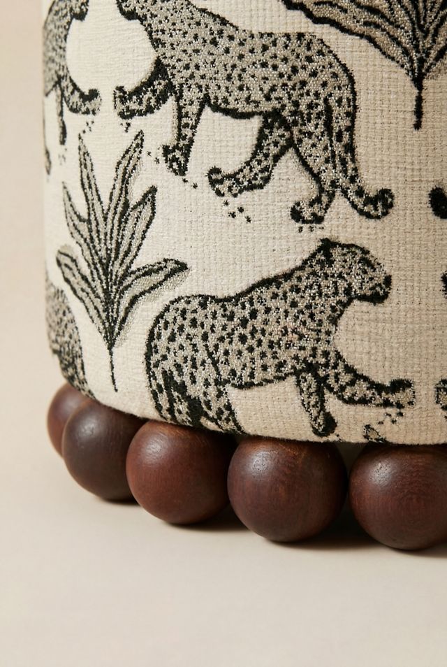 TOV Furniture Dex Leopard Jacquard Upholstered Ottoman #1