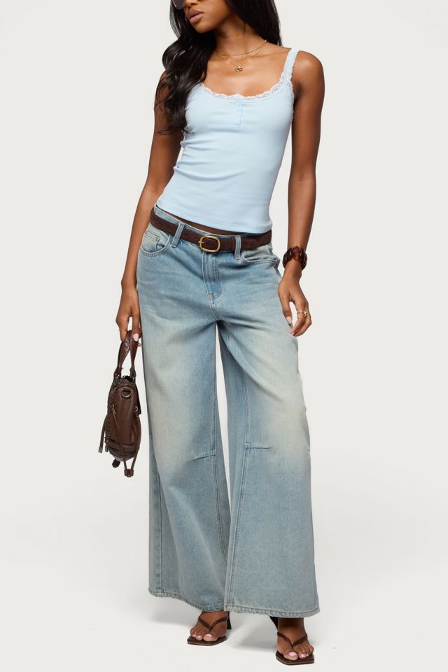 Edikted Contrast Stitched Lacey Henley Top #1
