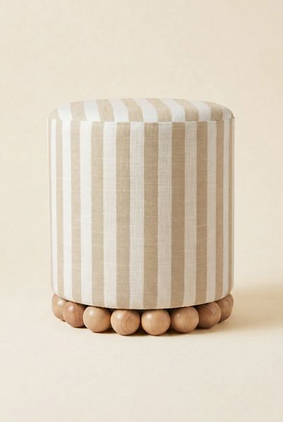 TOV Furniture Dex Striped Linen Upholstered Ottoman