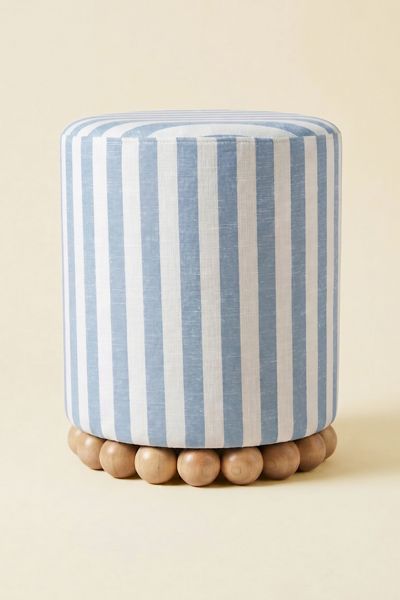 TOV Furniture Dex Striped Linen Upholstered Ottoman