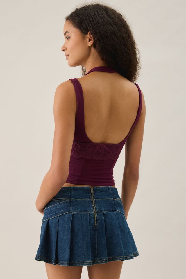I.AM.GIA. Maris Layered Halter Neck Lace Trim Mesh Corset Top #3