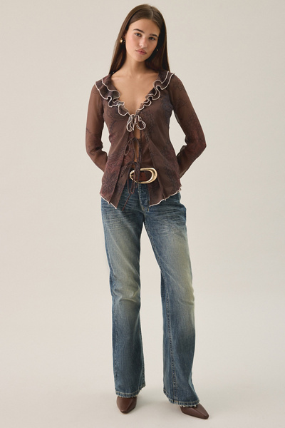 Kimchi Blue Willa Waterfall Ruffle Tie-Front Bell Sleeve Blouse