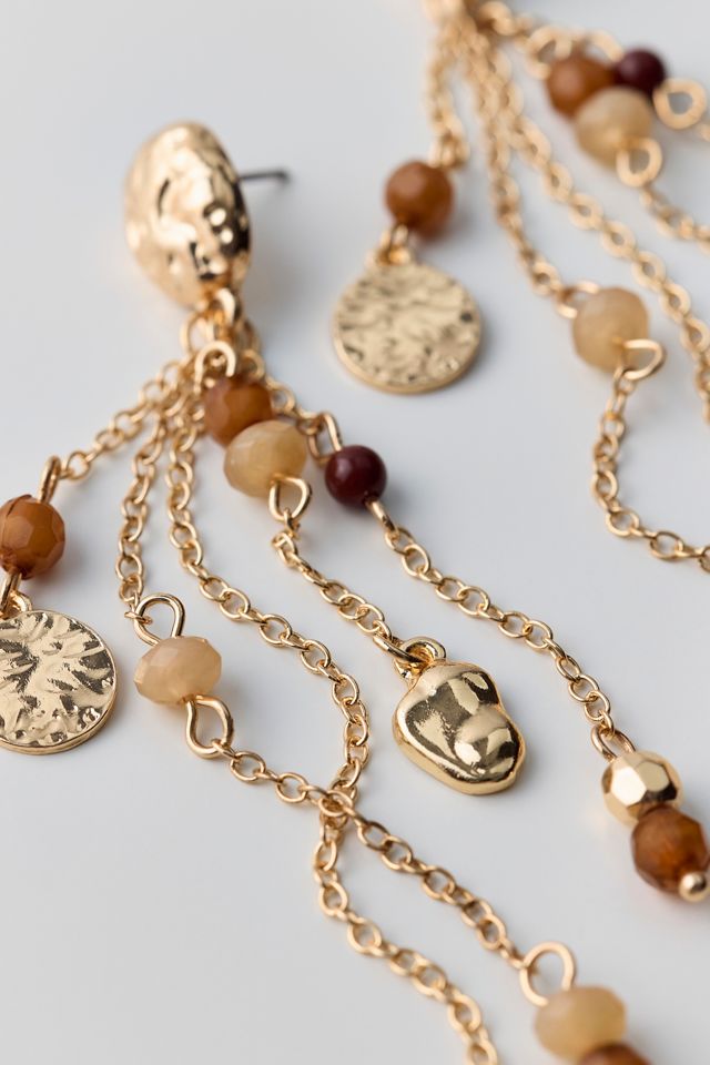 Tiger's Eye Coin & Fringe Dangle Earrings #1