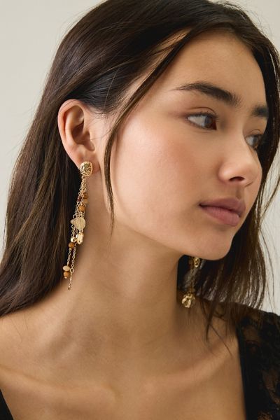 Tiger's Eye Coin & Fringe Dangle Earrings