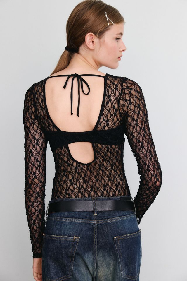 Out From Under Lily Sheer Lace Long Sleeve Bodysuit #3