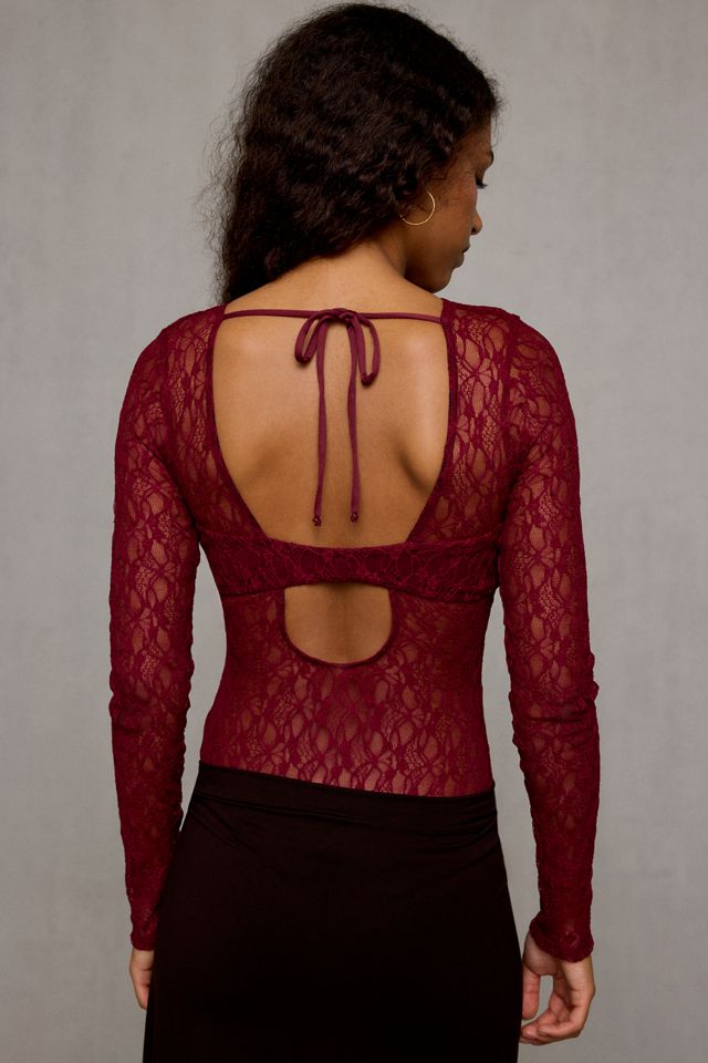 Justaucorps à manches longues en dentelle transparente Lily Out From Under #3