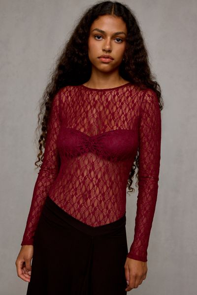 Out From Under Lily Sheer Lace Long Sleeve Bodysuit