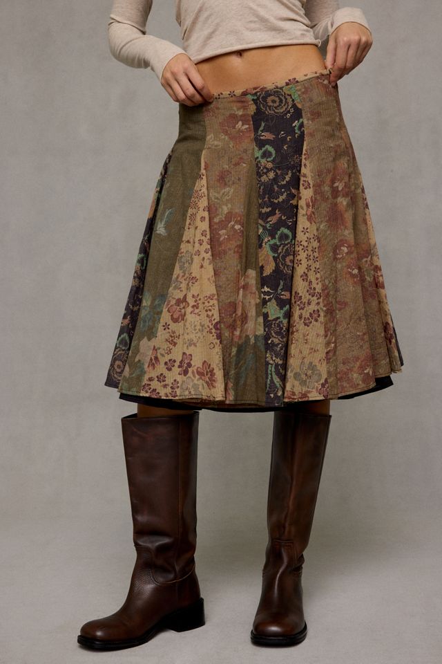 BDG Ria Mixed Print Patchwork Godet Midi Skirt #1