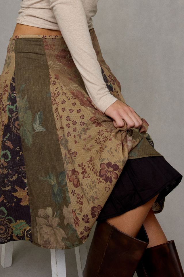 BDG Ria Mixed Print Patchwork Godet Midi Skirt #2
