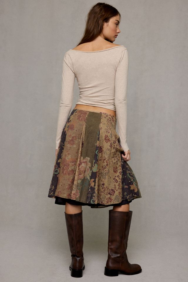 BDG Ria Mixed Print Patchwork Godet Midi Skirt #3