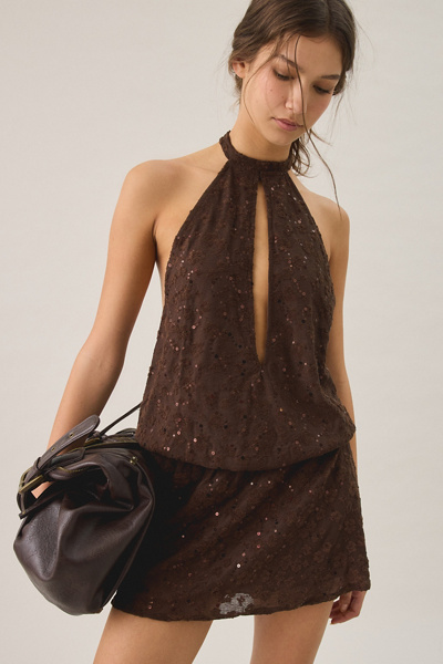 Motel Belly Sequin Keyhole Cutout Mini Dress