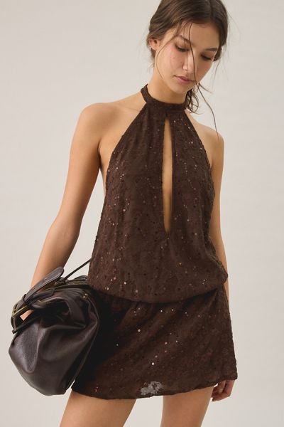 Motel Belly Sequin Keyhole Cutout Mini Dress