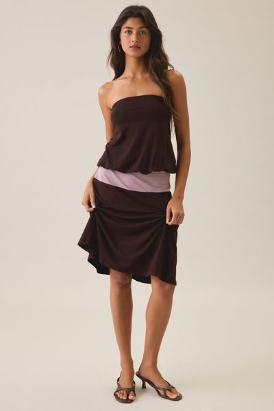 Motel Wiste Colorblock Draped Strapless Mini Dress