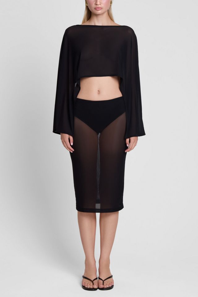 LEAU Vesper Sheer Mesh Knee Length Skirt #1