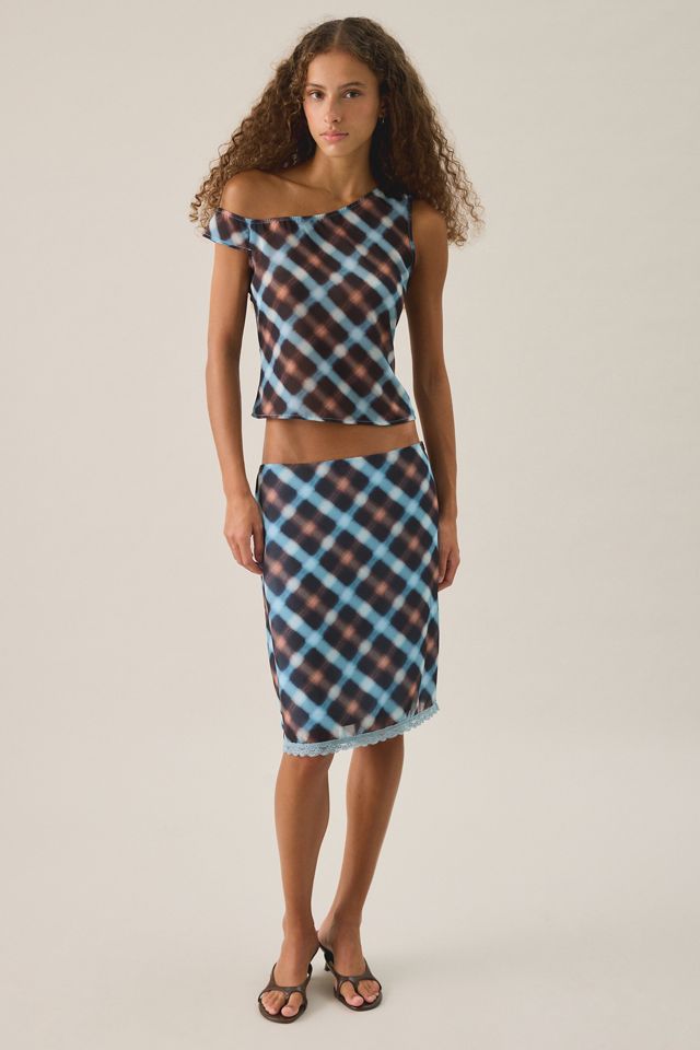 Motel Darni Hazy Check Asymmetric Off-Shoulder Top #2