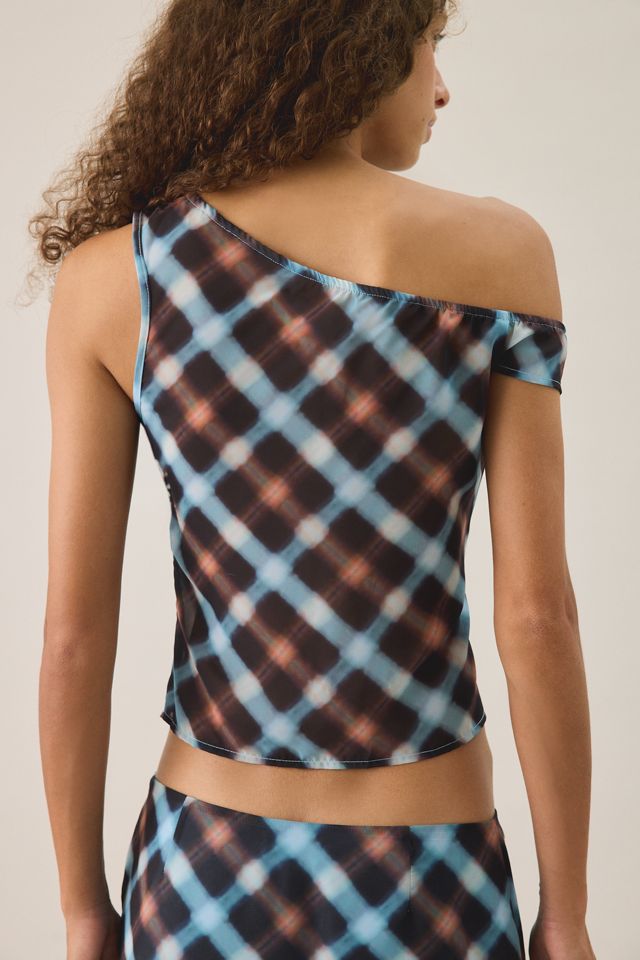 Motel Darni Hazy Check Asymmetric Off-Shoulder Top #3