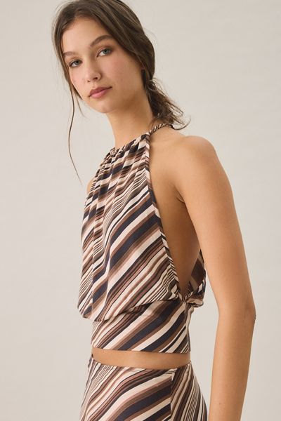 Motel Miruna Gathered High Halter Neck Top