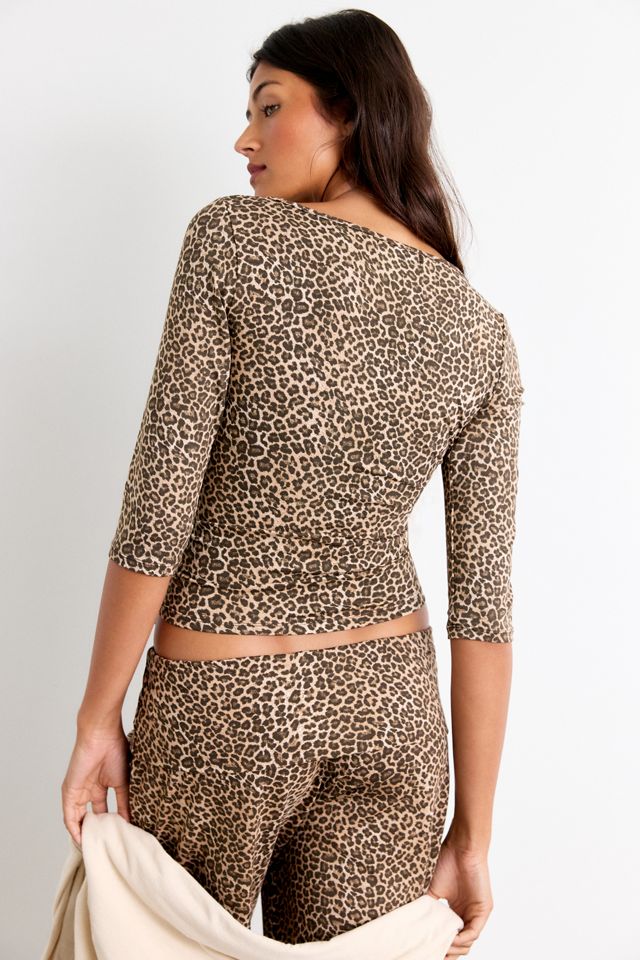 Motel Ione Leopard Print 3/4 Sleeve Boatneck Top #3