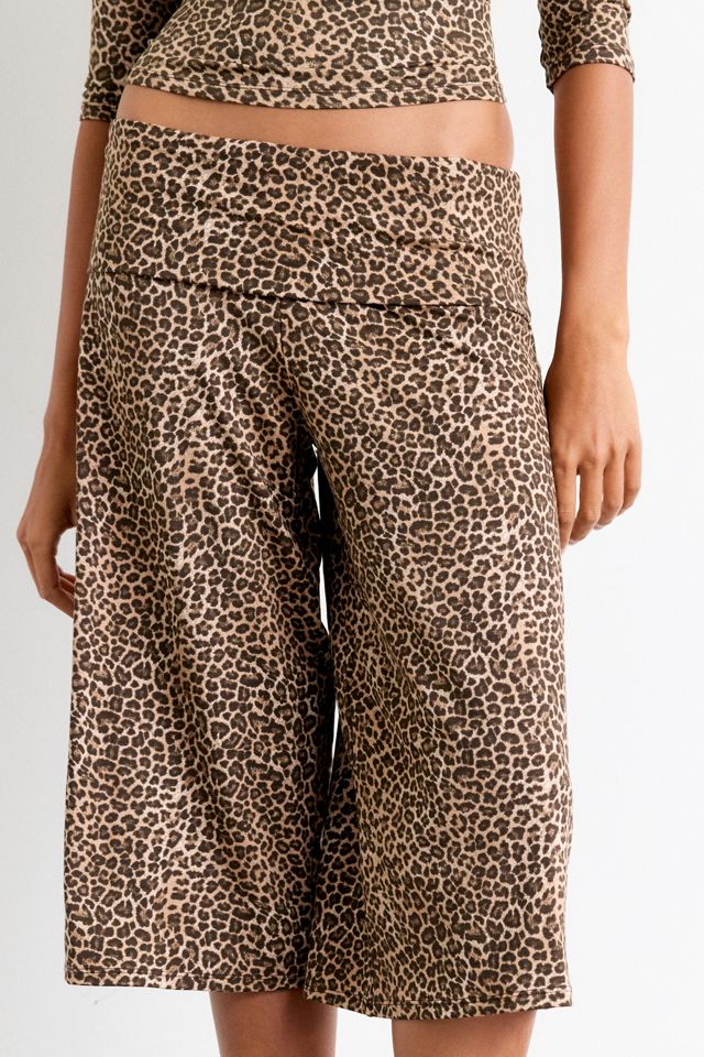 Motel Obsy Leopard Print Foldover Wide Leg Capri Pants #1
