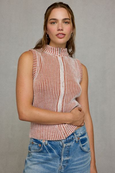 BDG Chloe Zip-Front Mockneck Ribbed Sweater Vest