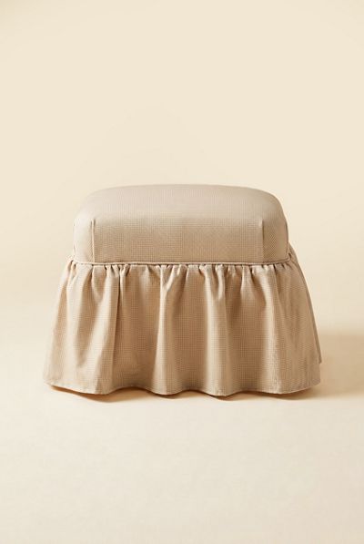 TOV Furniture Gertrude Skirted Linen Upholstered Ottoman