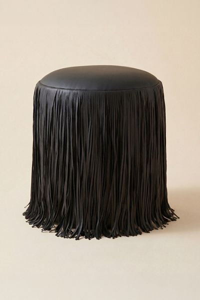 TOV Furniture Shaggy Vegan Leather Ottoman