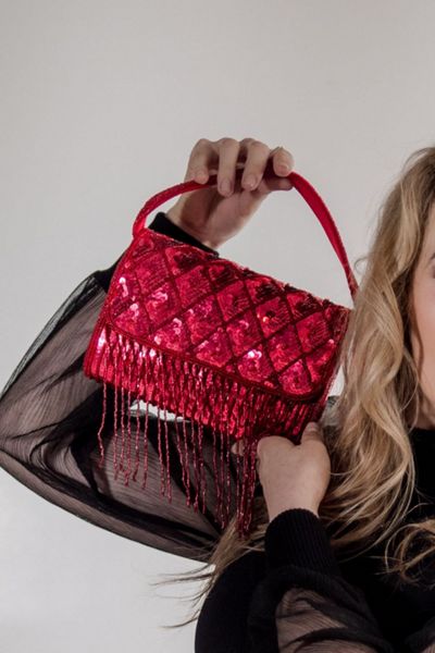 Rhubarb Fringe Evening Handbag