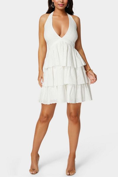 Bebe Bebe Women's Tiered Eyelet Halter Dress