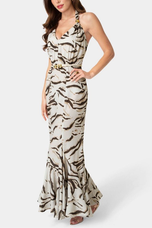 Bebe Printed Halter Flare Maxi Dress #3