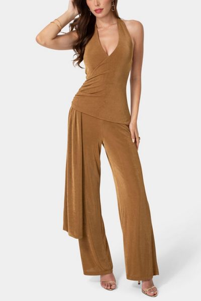 Bebe Slinky Drop Waist Halter Jumpsuit