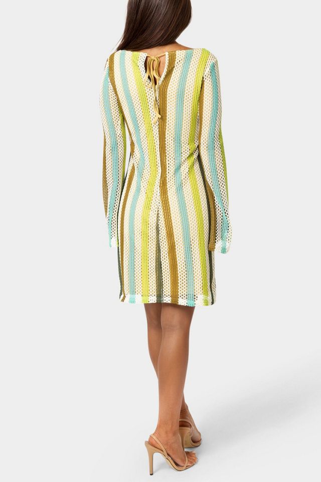 Bebe Stripe Long Sleeve Crochet Dress #1
