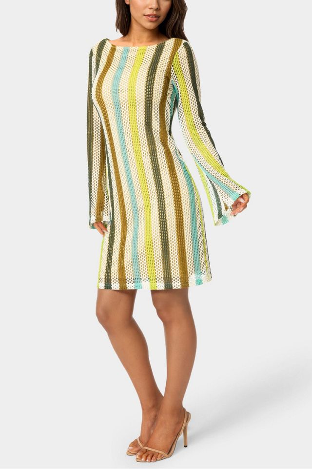 Bebe Stripe Long Sleeve Crochet Dress #2
