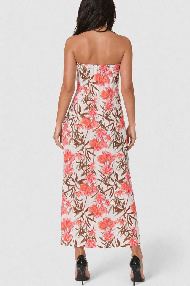 Bebe Floral Printed Satin Strapless Maxi Dress #1