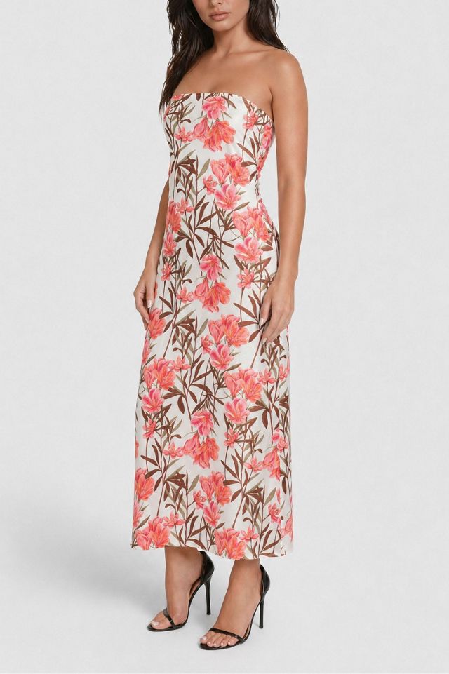 Bebe Floral Printed Satin Strapless Maxi Dress #2