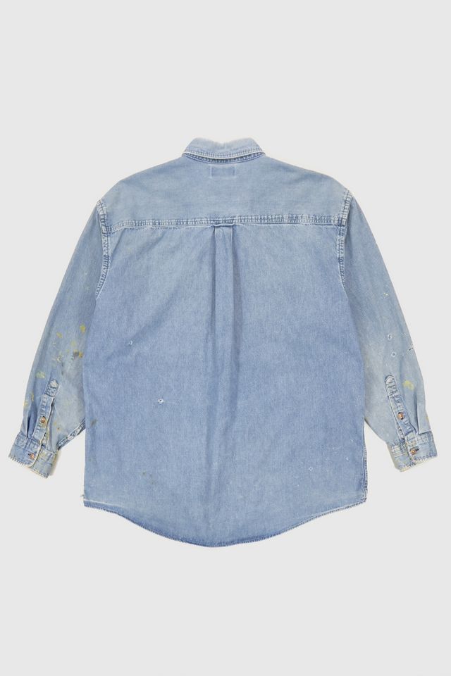 Vintage Distressed Denim Button-Down Shirt #1