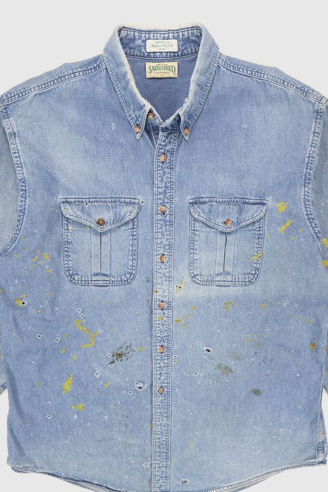 Vintage Distressed Denim Button-Down Shirt #2