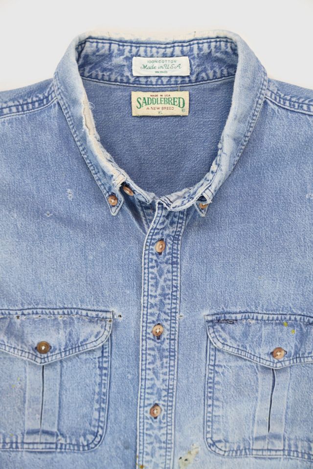Vintage Distressed Denim Button-Down Shirt #3