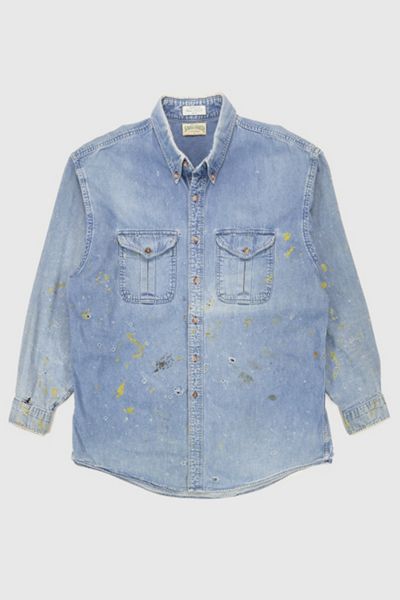 Vintage Distressed Denim Button-Down Shirt