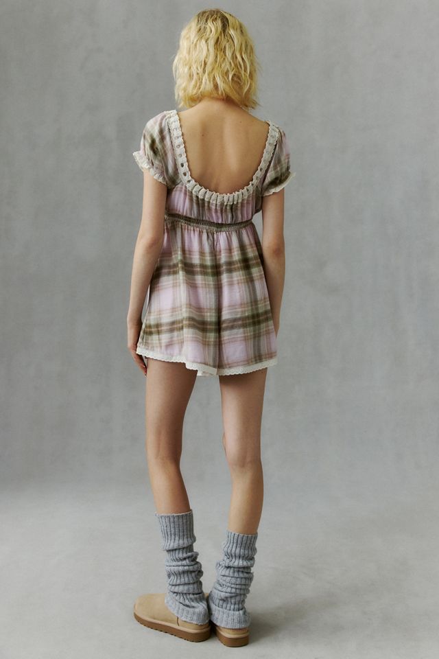 Out From Under Bear Hug Plaid Babydoll Romper #3