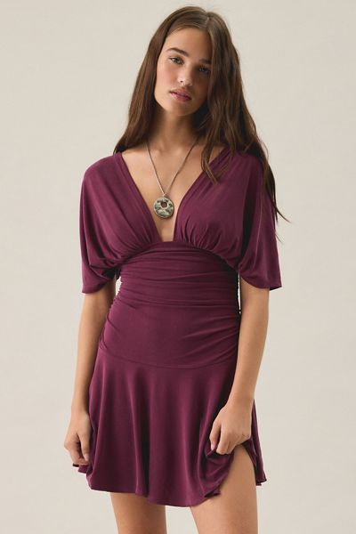 Motel Sunmi Plunging Gathered Drop Waist Mini Dress