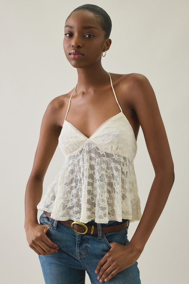 Haut babydoll à col licou en dentelle transparente Anette de Kimchi Blue #3