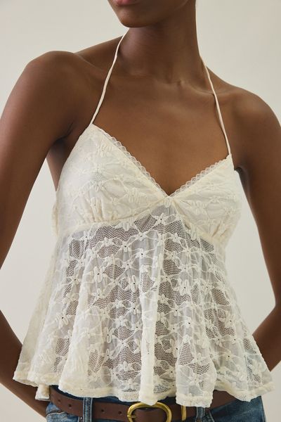 Haut babydoll à col licou en dentelle transparente Anette de Kimchi Blue