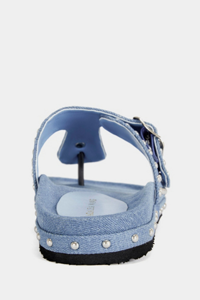 Azalea Wang Daisychain Studded Denim Thong Sandal
