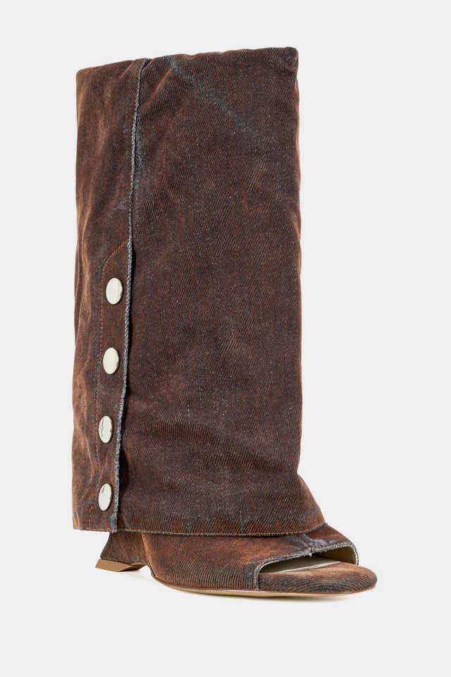 Azalea Wang Tinseled Velvet Denim Wedge Bootie #1