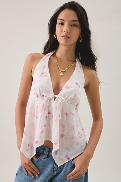 Kimchi Blue Athena Halter Neck Hanky Hem Babydoll Top